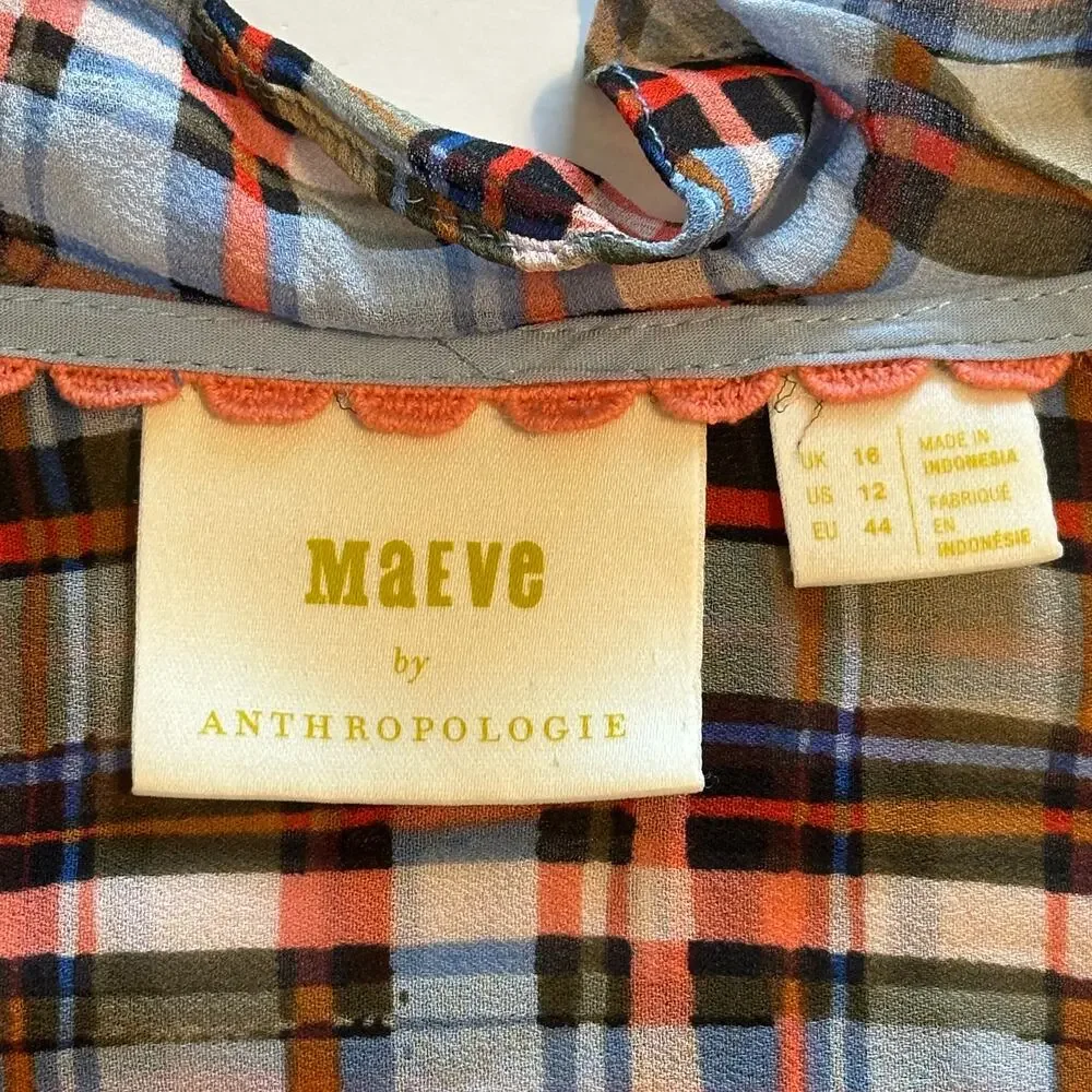 Anthropologie Plaid Ruffle Blouse - Brown, Blue, White - Picture 6 of 11